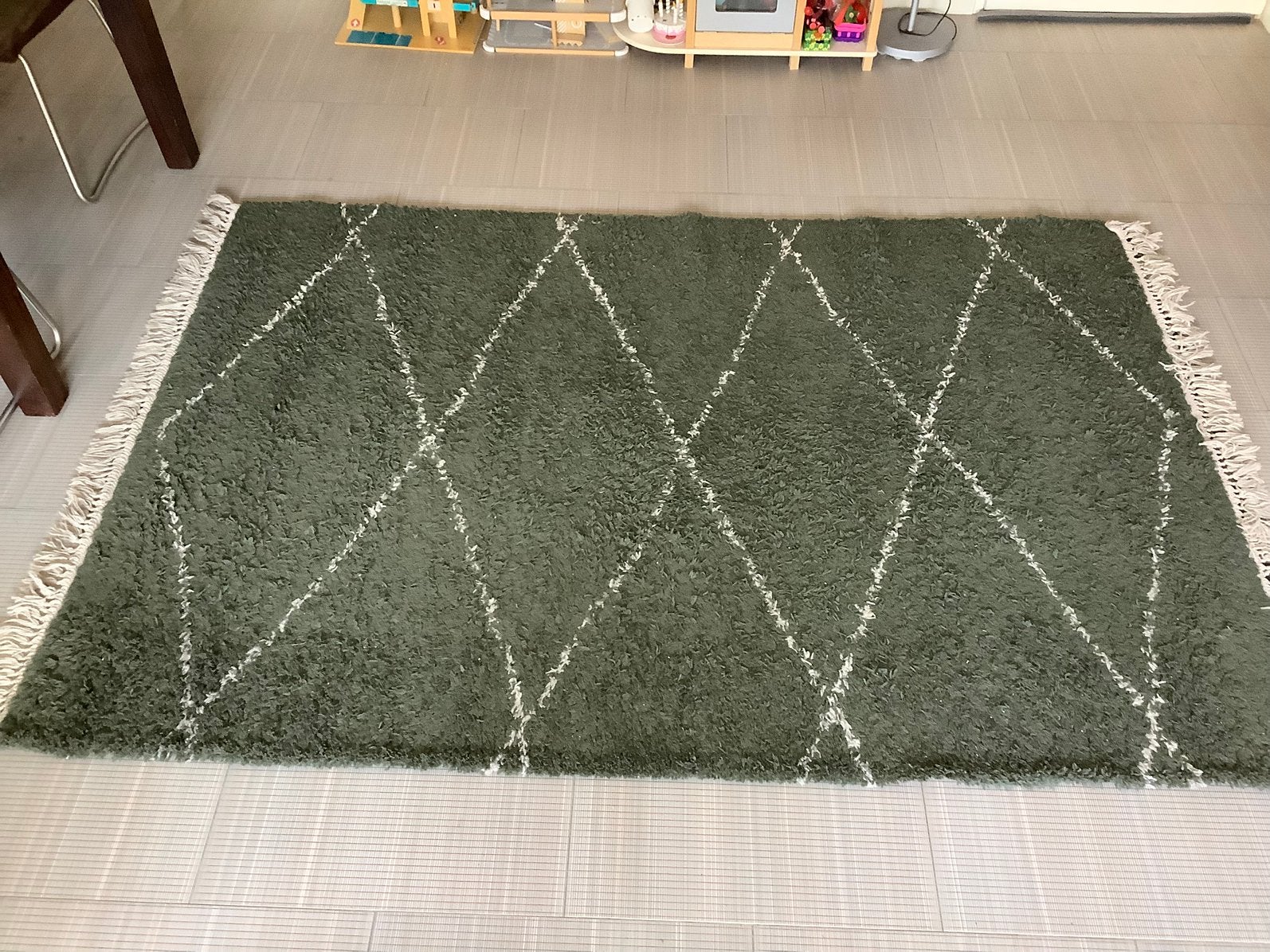 Boho vloerkleed hoogpolig 160x230 jungle groen, beige franje, Huis en Inrichting, Stoffering | Tapijten en Kleden, Ophalen, 150 tot 200 cm