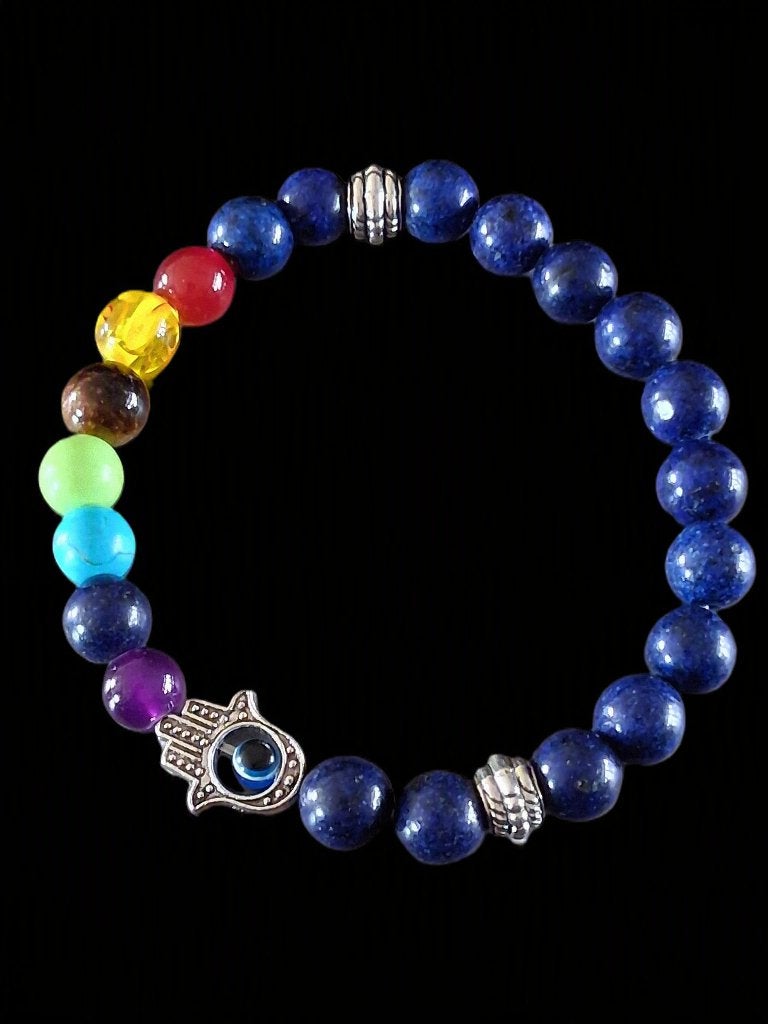 Chakra armband hamsa blauwe kralen, Overige materialen, Overige kleuren, Verzenden, Nieuw
