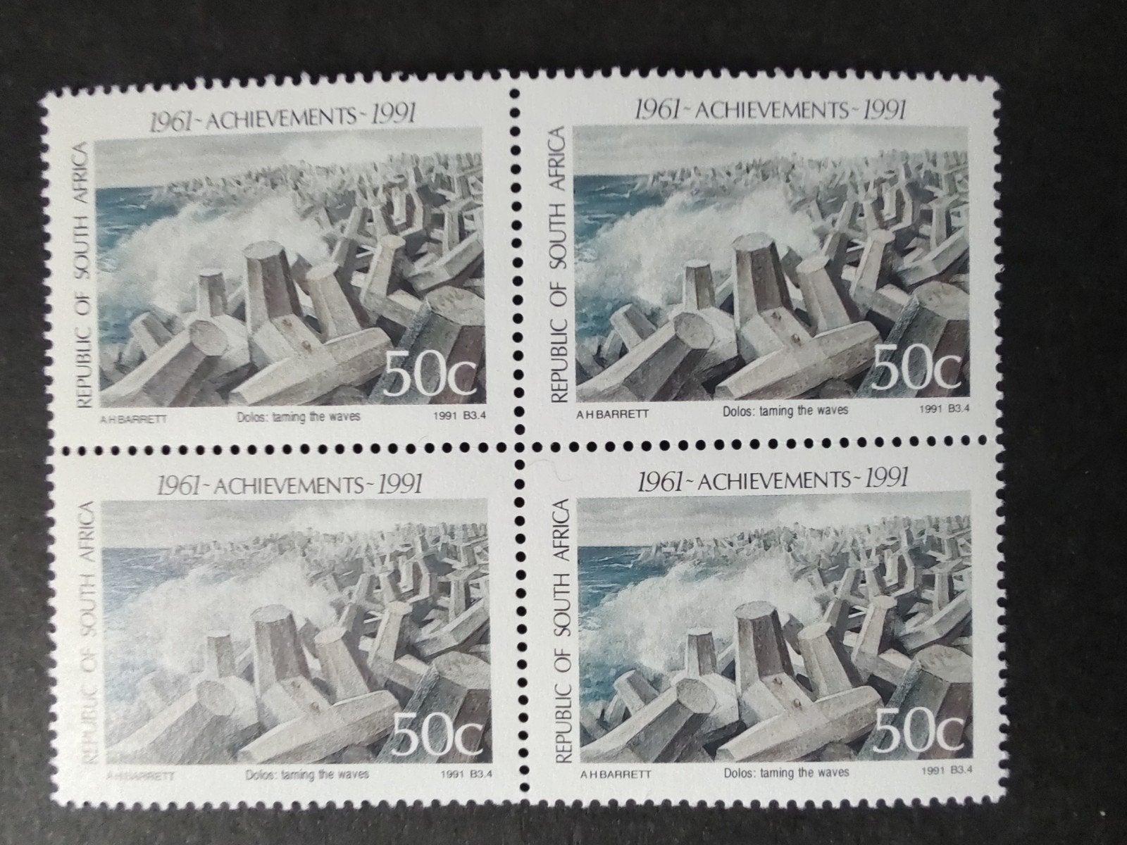 Zuid Afrika blok4x 50c 1991 taming the waves, Ophalen of Verzenden, Zuid-Afrika