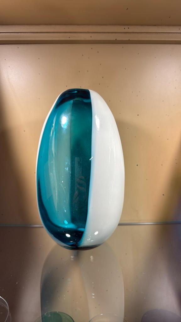 Vintage Murano glazen vaas, jaren '60, blauw/wit, Ophalen of Verzenden