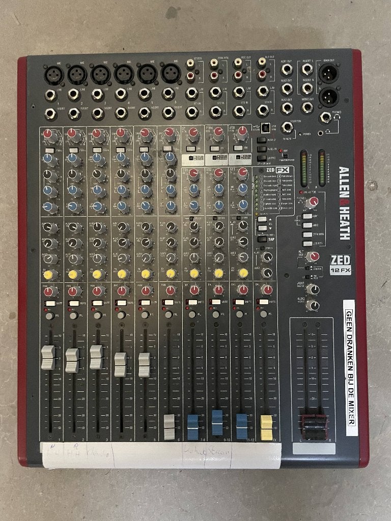 A&H ZED12FX analoge mixer met FX (12 kanalen), Ophalen of Verzenden, Zo goed als nieuw, 10 tot 20 kanalen, Microfooningang