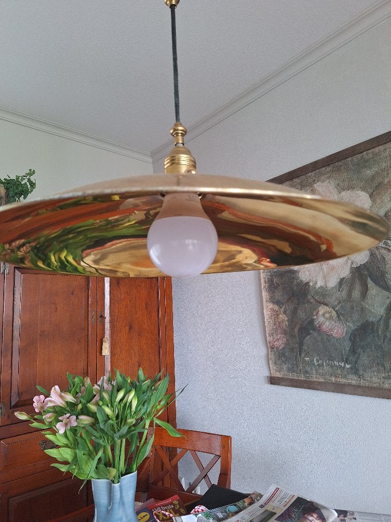 Prachtige, messing hanglamp, Ophalen, Gebruikt, Metaal, E27 (groot)