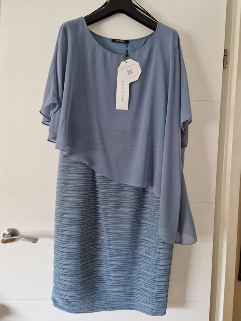Nieuwe Swing jurk met cape-top in maat 46/48 (XL), Blauw, Maat 46/48 (XL) of groter, Nieuw, Ophalen of Verzenden