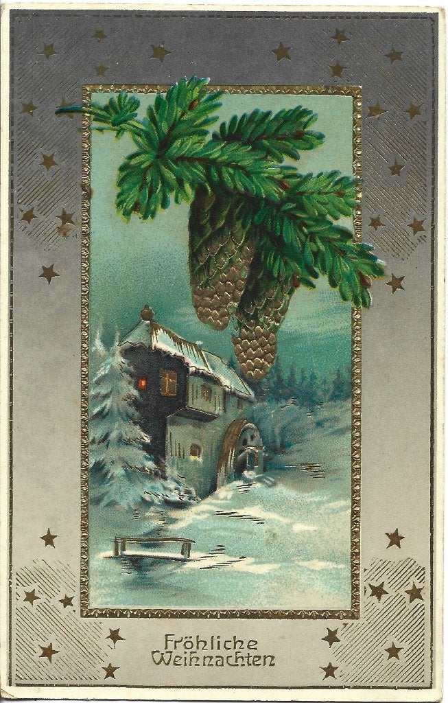 Kerst*Antiek uit 1913*o.a Denneappels in goudopdruk*Brocante, Verzamelen, Ophalen of Verzenden, Voor 1920, Gelopen, Feest(dag)
