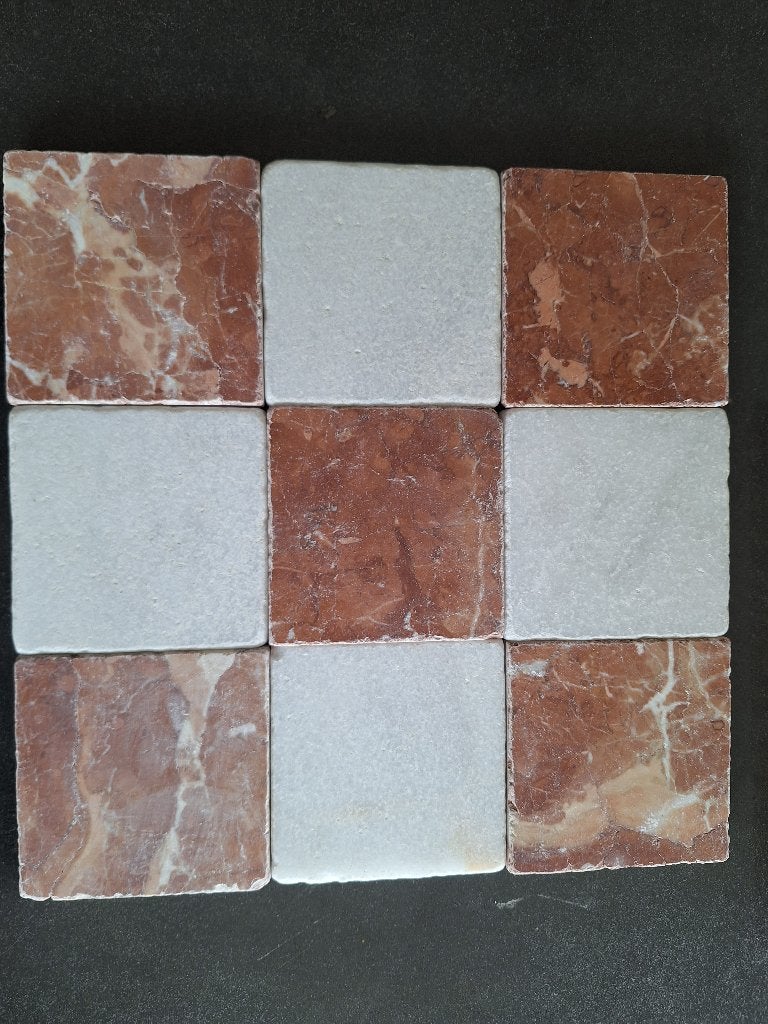 rood / wit marmer 10x10x1,2 cm Getrommeld, 60 cm of meer, 60 cm of meer, Overige typen, Nieuw