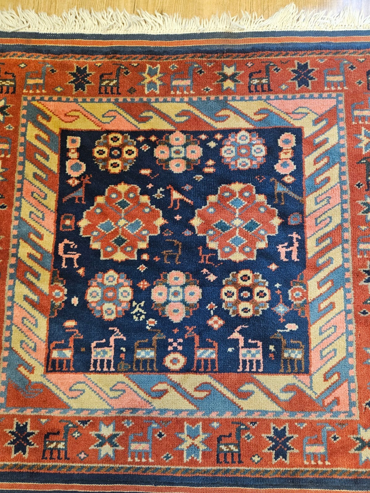 Handgeknoopt perzisch tapijt kazak 77x78, Info@SlatsAntiek.nl, Tweedehands, 50 tot 100 cm, Perzisch