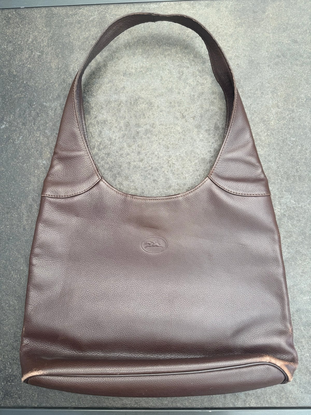 Longchamp Le Foulonné hobo uit circa 1995–2010, Ophalen of Verzenden, Gebruikt, Bruin, Schoudertasje