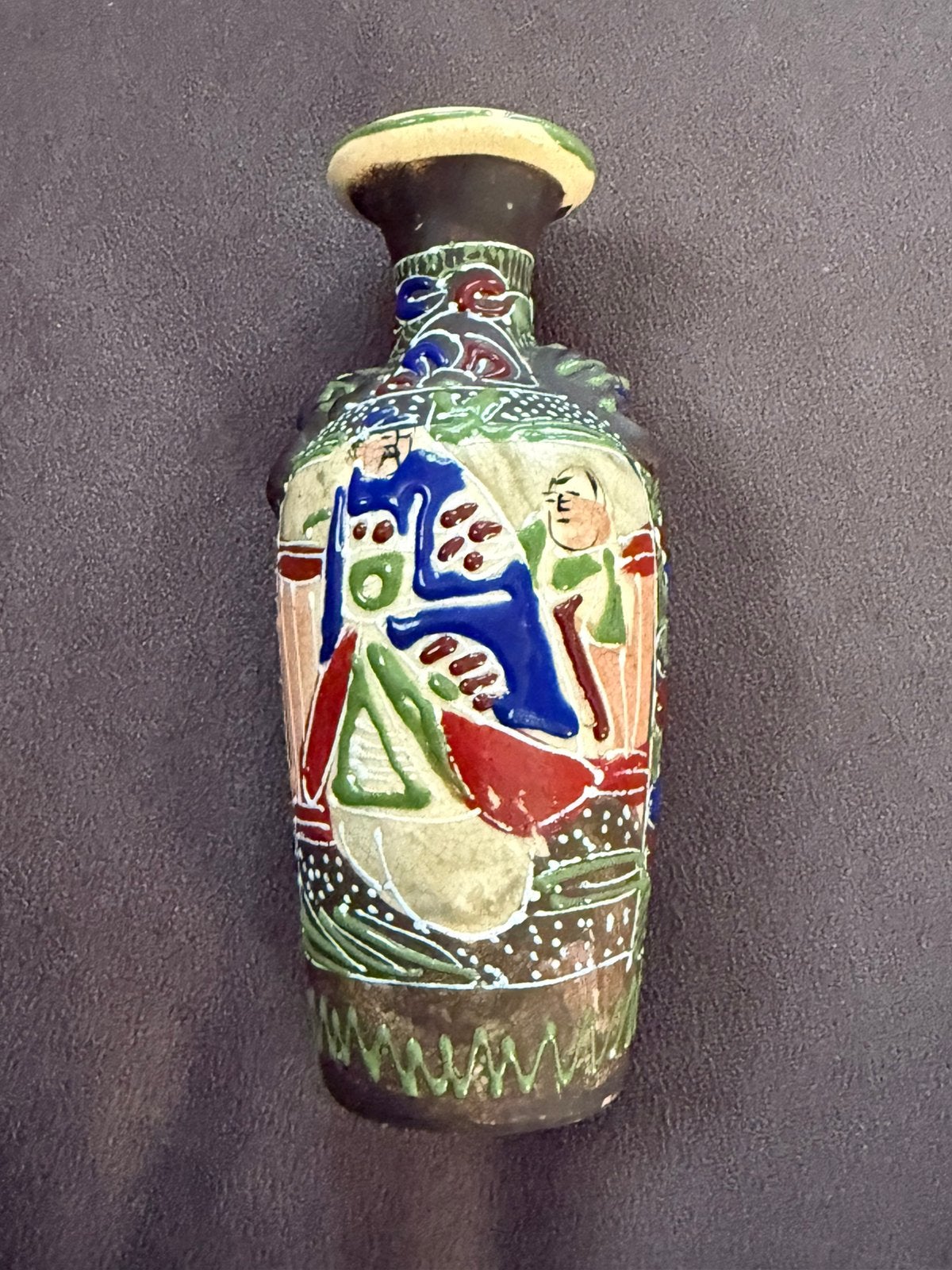 Antiek Japans Satsuma vaasje ca. 1890 Moriage reliëf, Antiek en Kunst, Ophalen of Verzenden