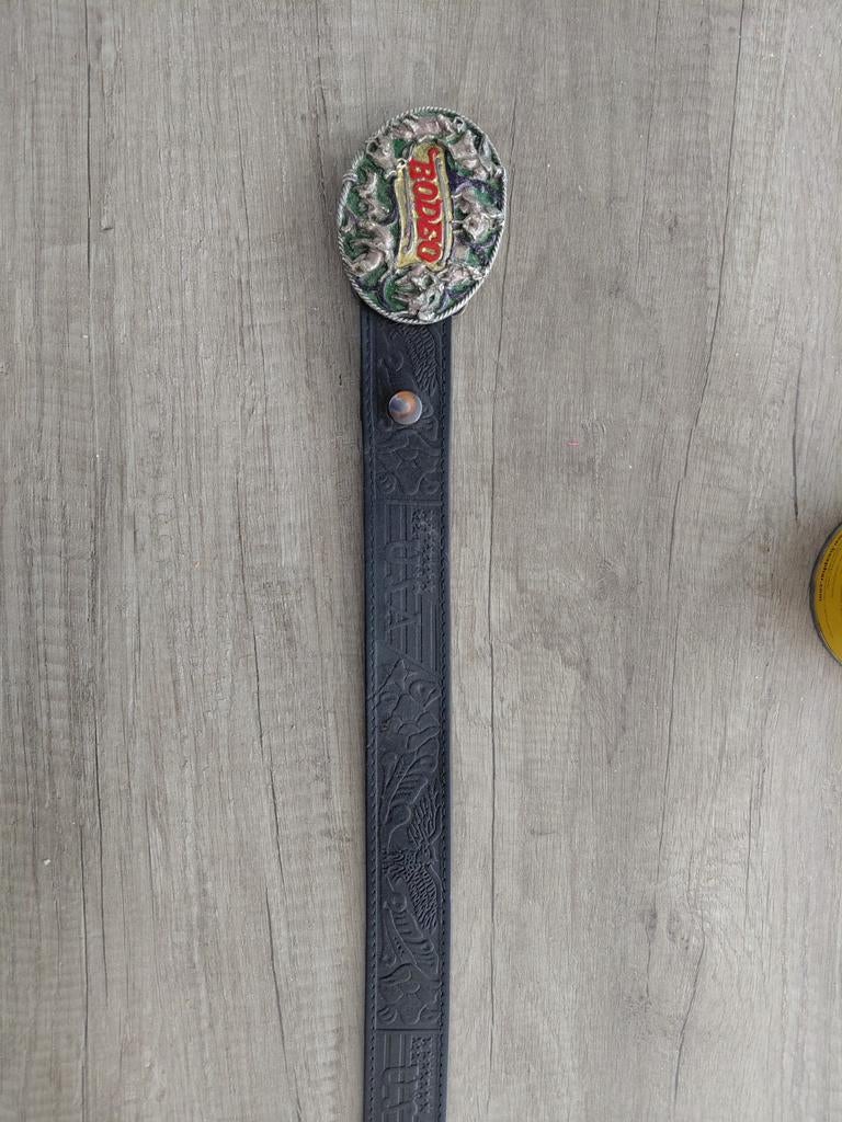 Zwarte Leren Rodeo Riem met Opvallende Gesp - Maat 130, Kleding | Dames, Heupriem, Ophalen of Verzenden, Onbekend, Gedragen