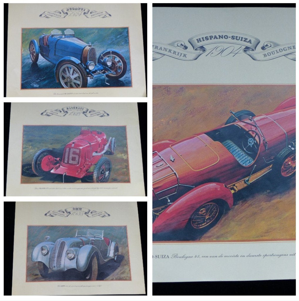 9 Bugatti Invicta BMW Opel Alfa Hispano Maserati auto poster, Ophalen of Verzenden, Zo goed als nieuw, Opel
