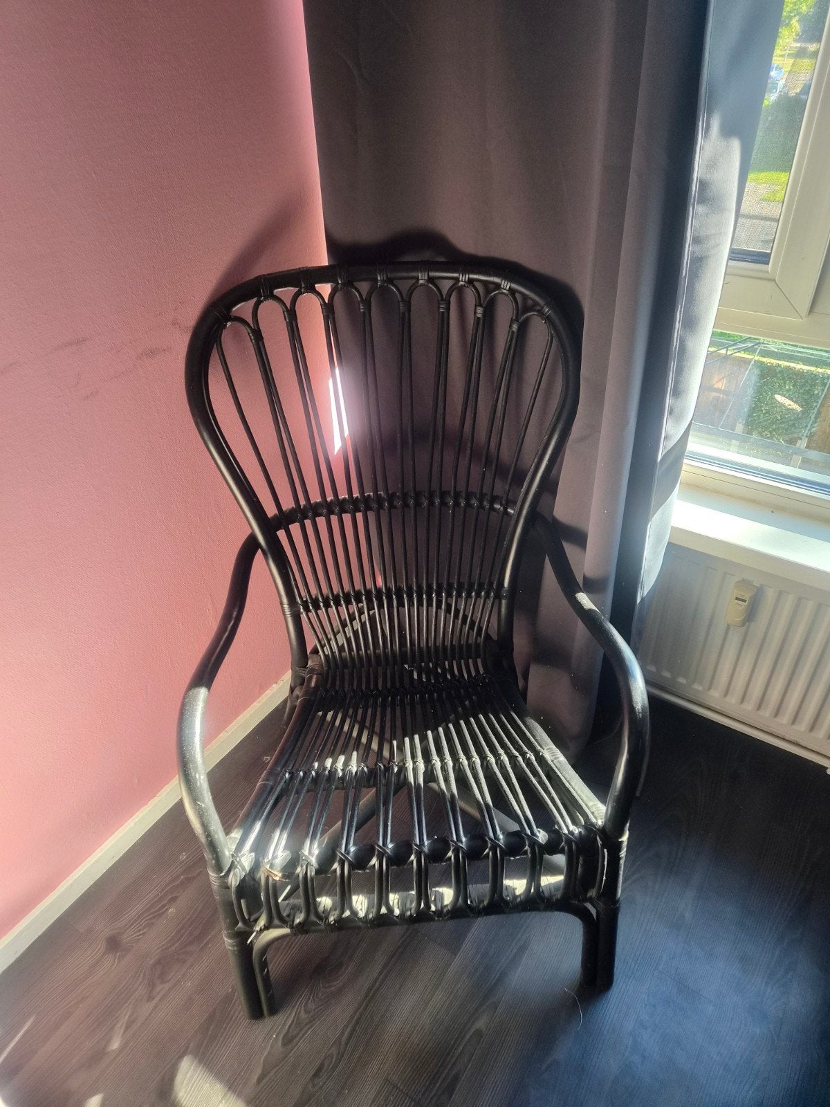 Zwarte rieten/rotan stoel van IKEA, Ophalen, Gebruikt, Zwart, Eén