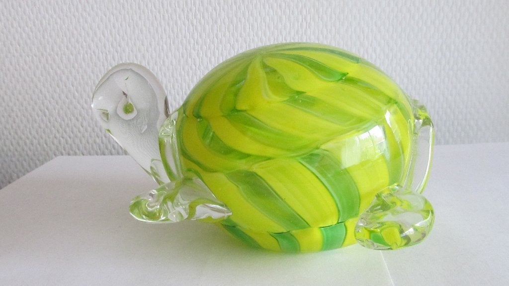 Handgeblazen geel-groene Murano stijl, paperweight, Ophalen
