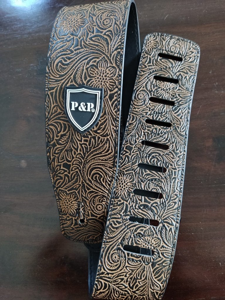 P&P gitaar- en basgitaarriem - floral donkerbruin, Moku Custom Guitars, Nieuw, 4613CB, Ophalen of Verzenden