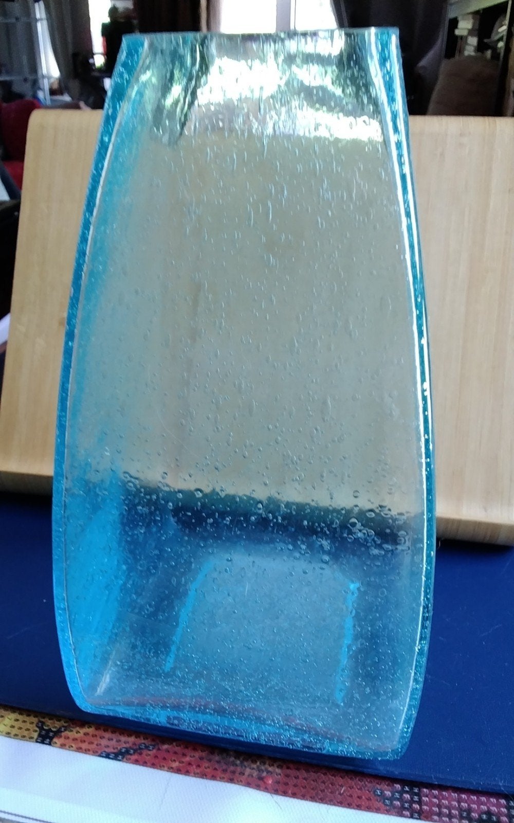 Vintage "Aqua Blue" bubble glas Vaas modern en minimalistisc, Huis en Inrichting, Woonaccessoires | Vazen, Ophalen of Verzenden