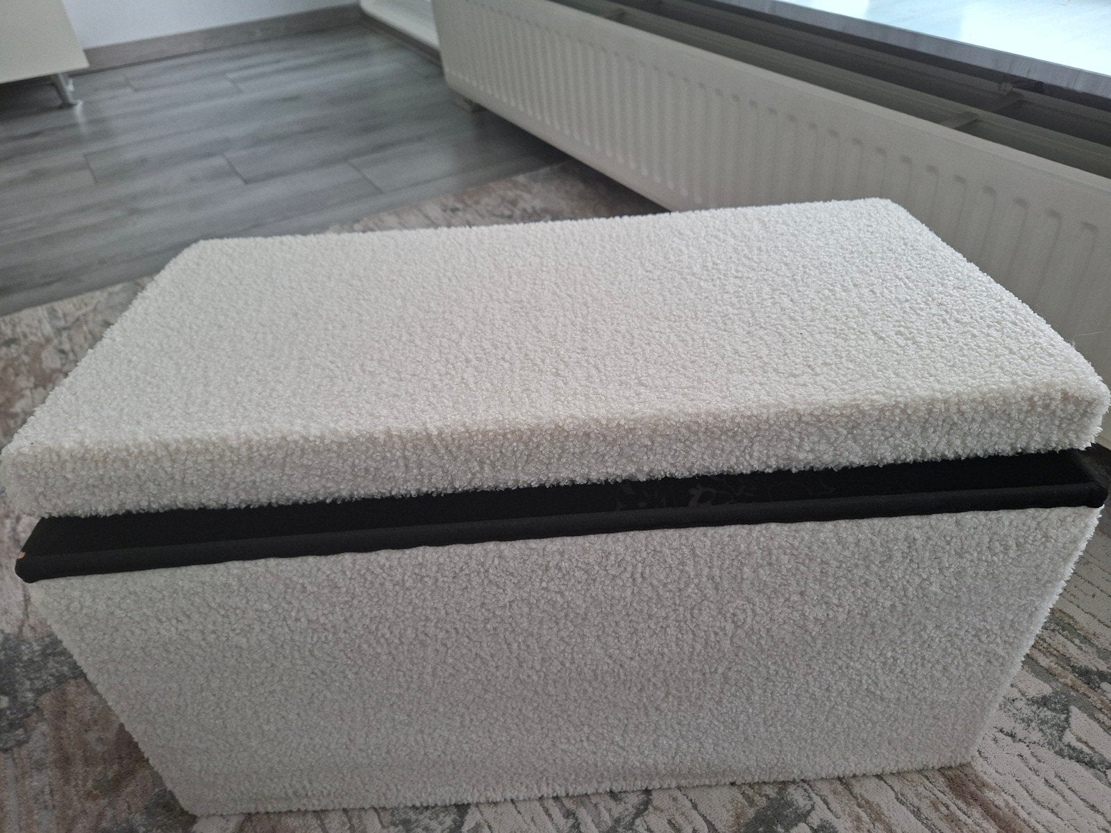Witte teddy stof opbergbankje/poef, Ophalen of Verzenden