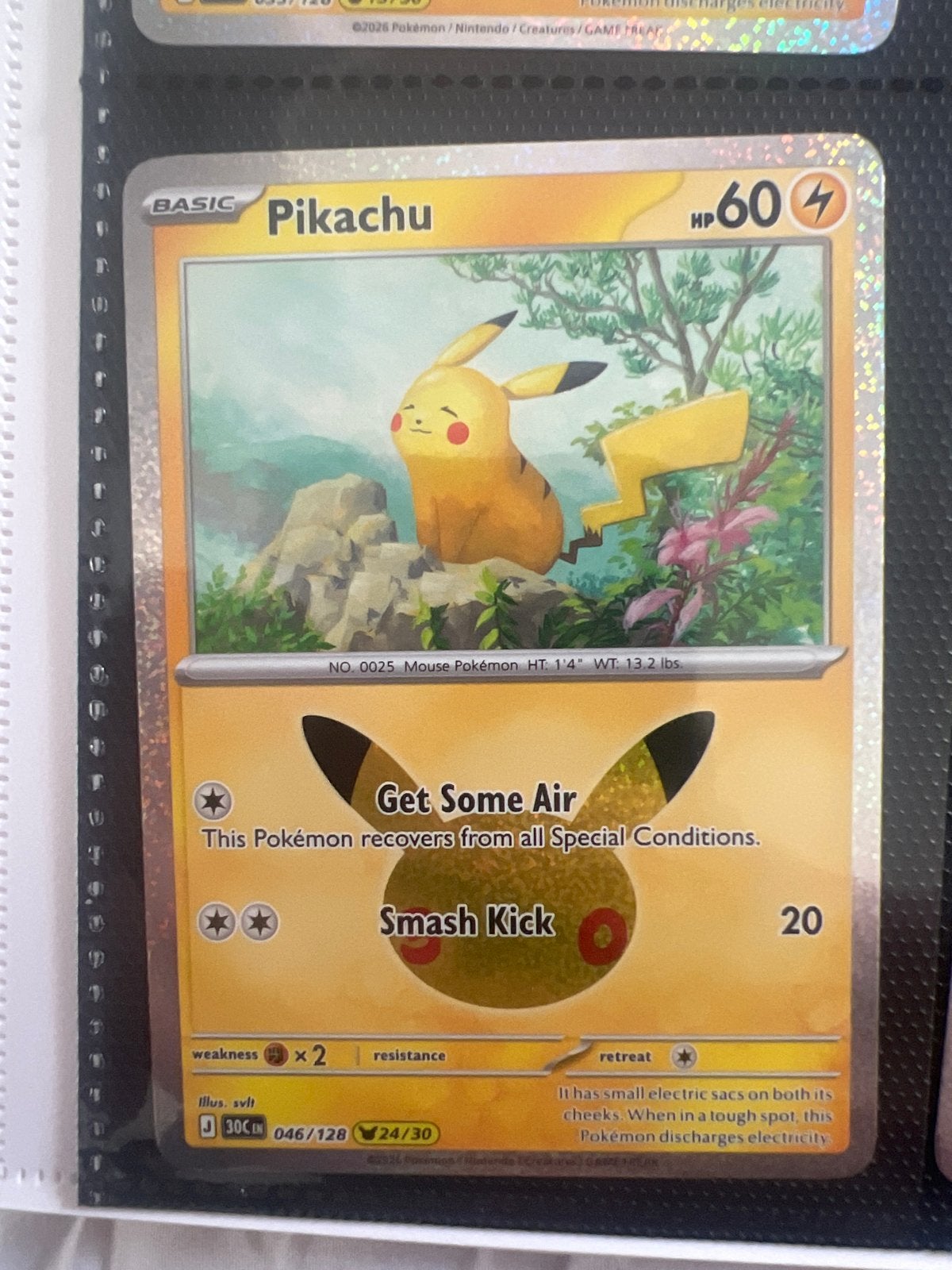 Pikachu Pokémon Kaart - Basic HP60 Foil 046/128, Hobby en Vrije tijd, Ophalen of Verzenden, Zo goed als nieuw, Losse kaart, Foil