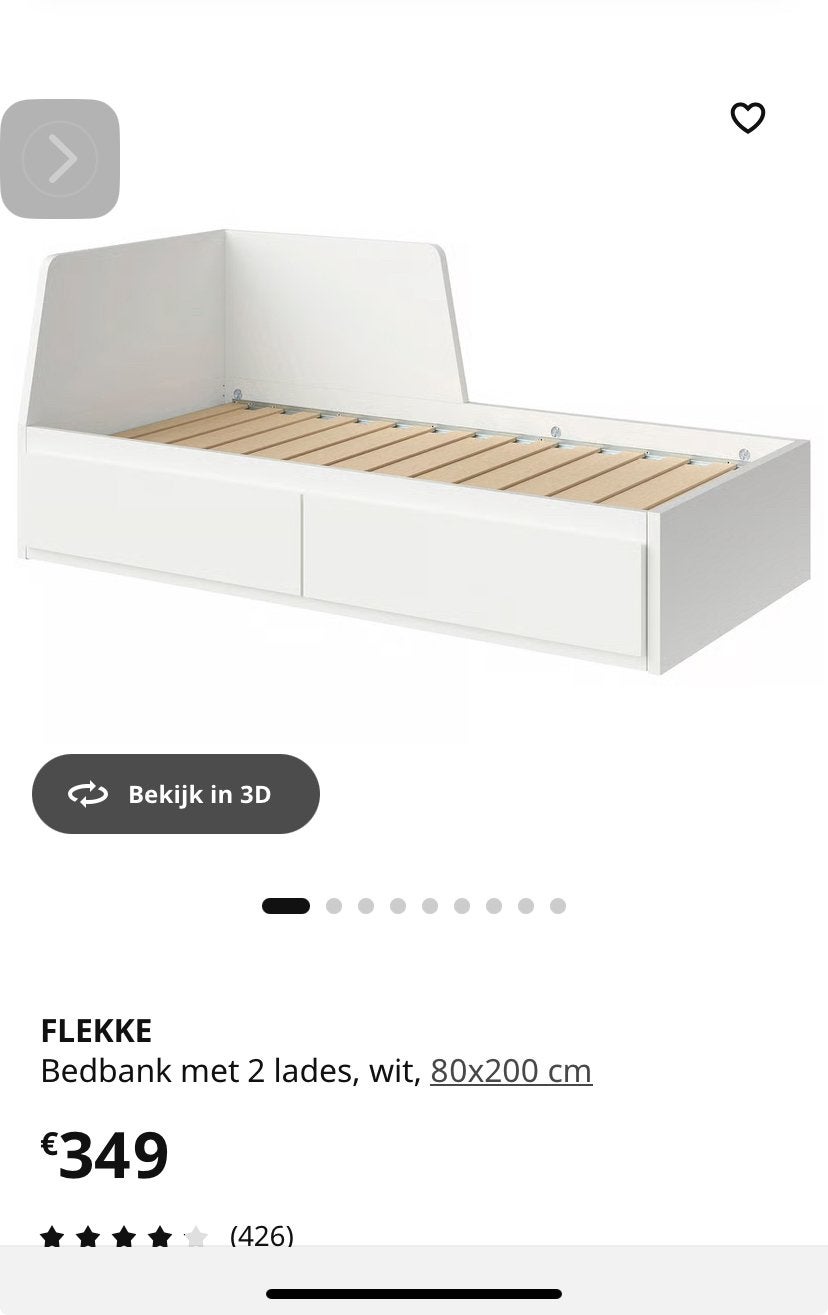 IKEA FLEKKE uitschuifbaar met opberglades - 160/80x200 cm, Gebruikt, Eenpersoons, Wit, Ophalen of Verzenden