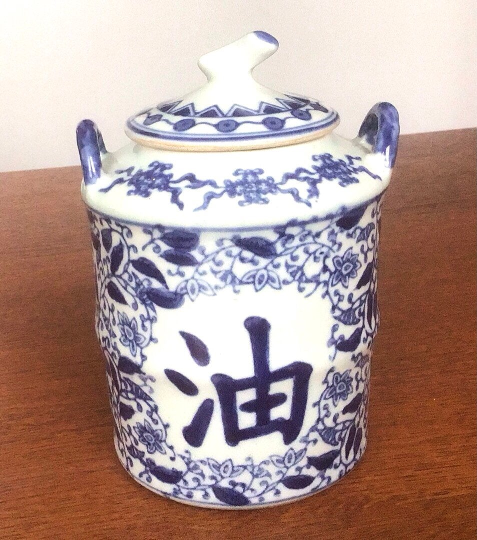 Chinese dekselpot/voorraadpot/ olie-pot, blauw wit, Antiek en Kunst, Ophalen of Verzenden