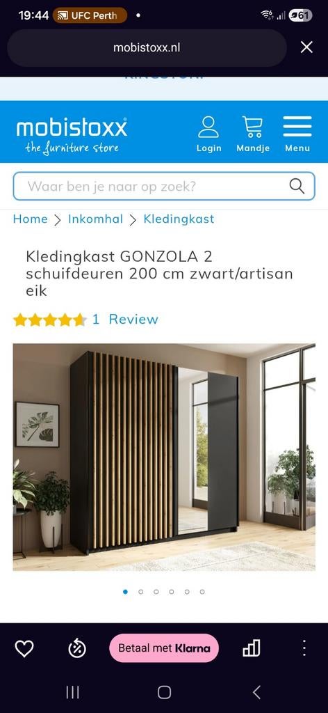 Kledingkast GONZOLA 2 schuifdeuren 200 cm zwart/artisan eik, 150 tot 200 cm, Nieuw, 150 tot 200 cm, Overige houtsoorten
