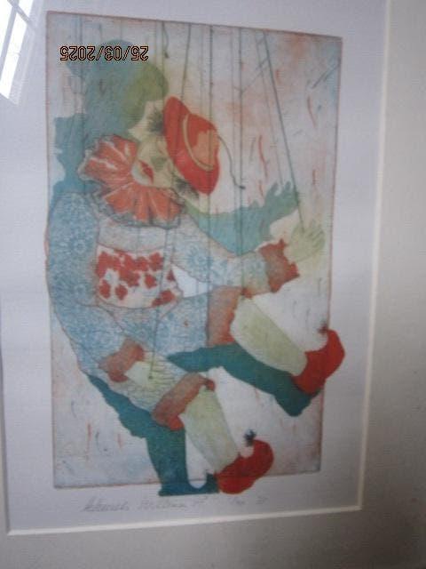 Leuke gekleurde ets van een Clown of trekpop, Ophalen of Verzenden, Ets