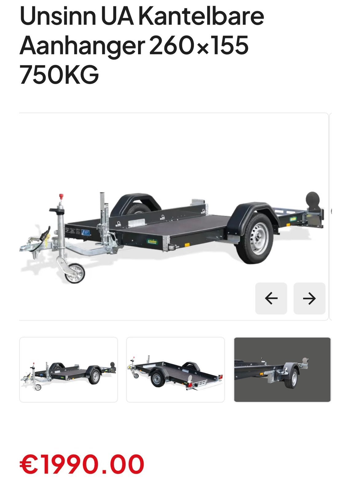 Unsinn UA Kantelbare Aanhanger 260x155 750KG NIEUW!!, Auto diversen, Aanhangers en Bagagewagens, Ophalen of Verzenden, Nieuw