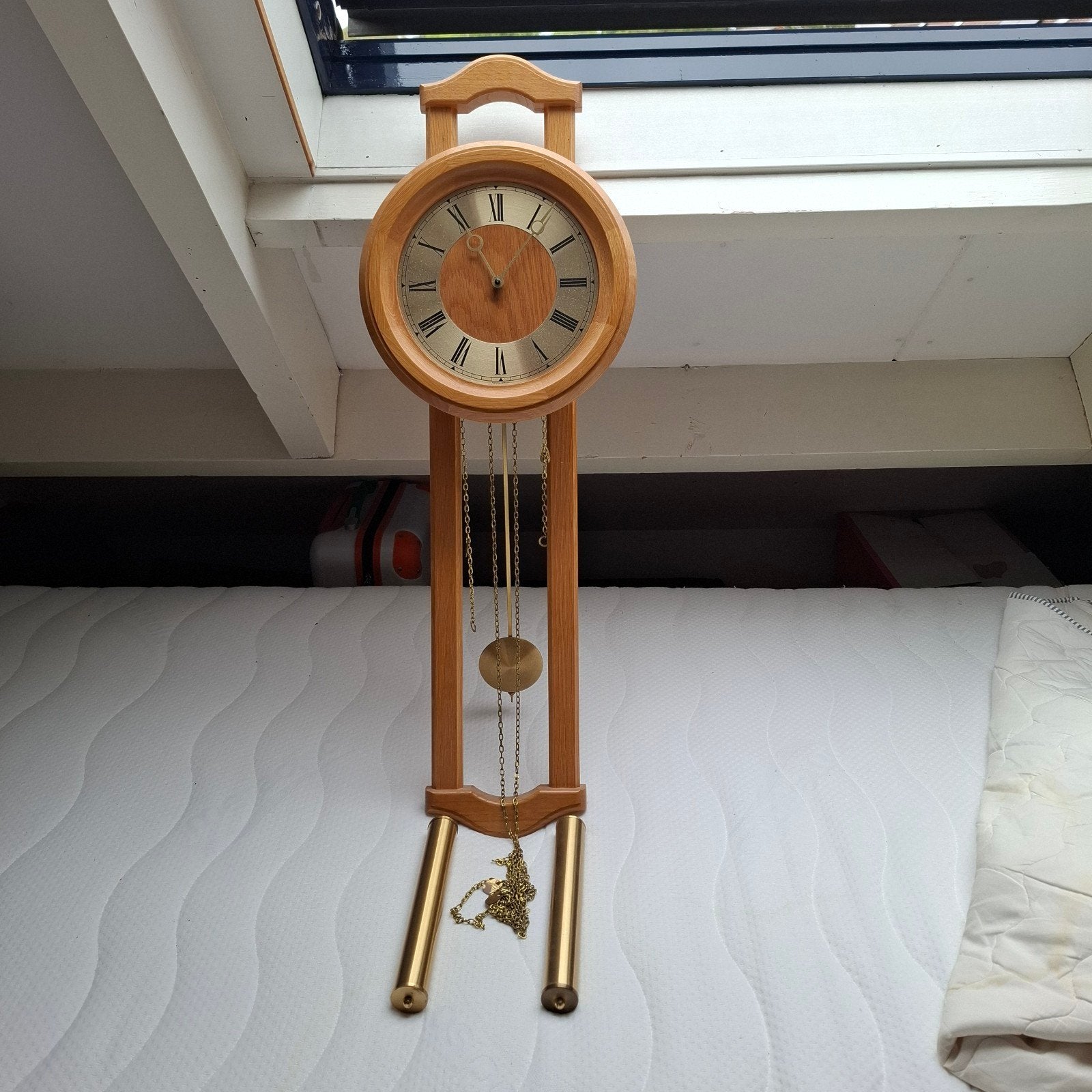 oud grenen wandklok, Ophalen, Bruin, Met slinger, Wandklok