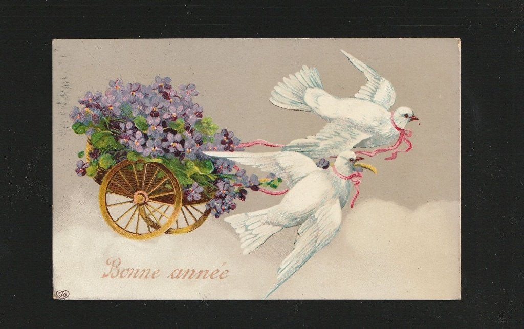 Duiven trekken een kar met bloemen B06-12, Verzamelen, Ophalen of Verzenden, Voor 1920, Gelopen, Overige thema's
