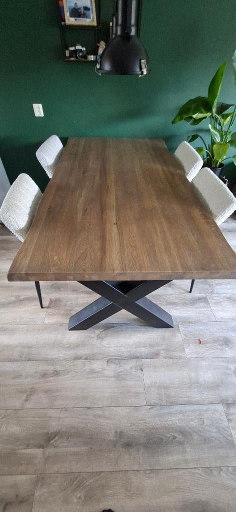 Mooi hardhouten eettafel, Ophalen, 100 tot 150 cm, Eikenhout, Zo goed als nieuw
