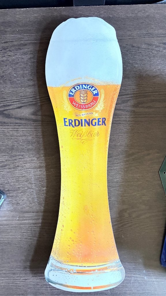 Erdinger Weißbier reclamebord in de vorm van een glas, Ophalen, Gebruikt, Reclamebord, Plaat of Schild, Overige merken