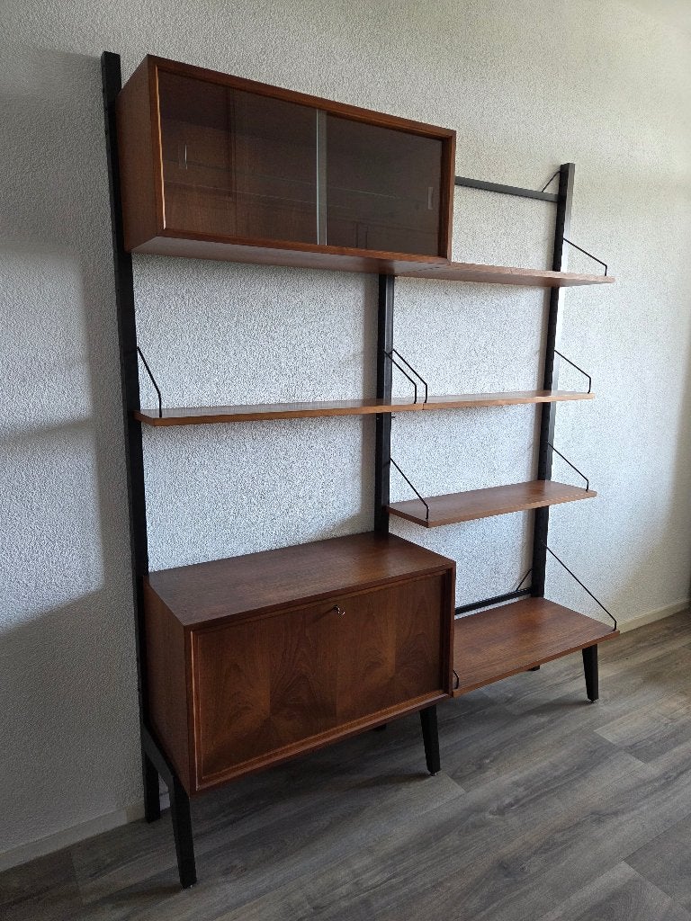 Royal wandmeubel teak/metaal jaren 60., Huis en Inrichting, Kasten | Wandmeubels, Ophalen, 150 tot 200 cm, Glas, Zo goed als nieuw
