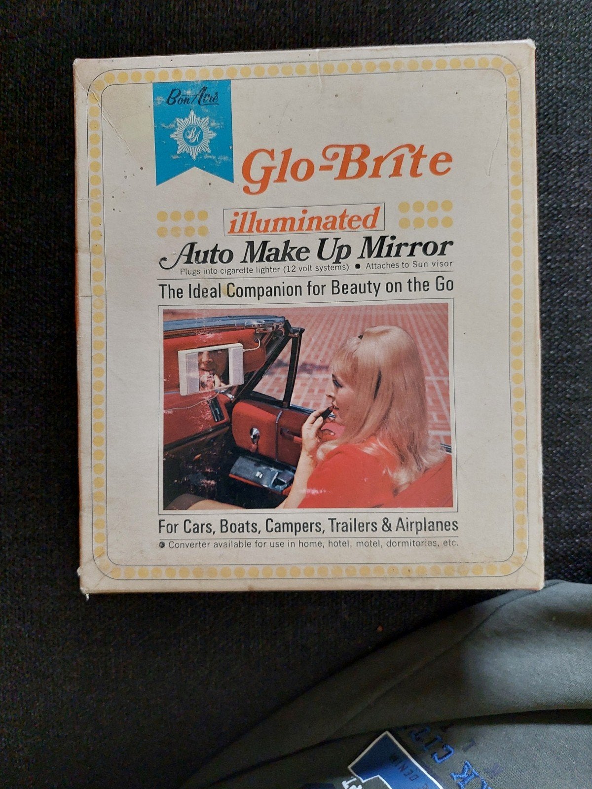 Vintage Glo-Brite zonnescherm spiegel met verlichting, Ophalen of Verzenden, Zo goed als nieuw