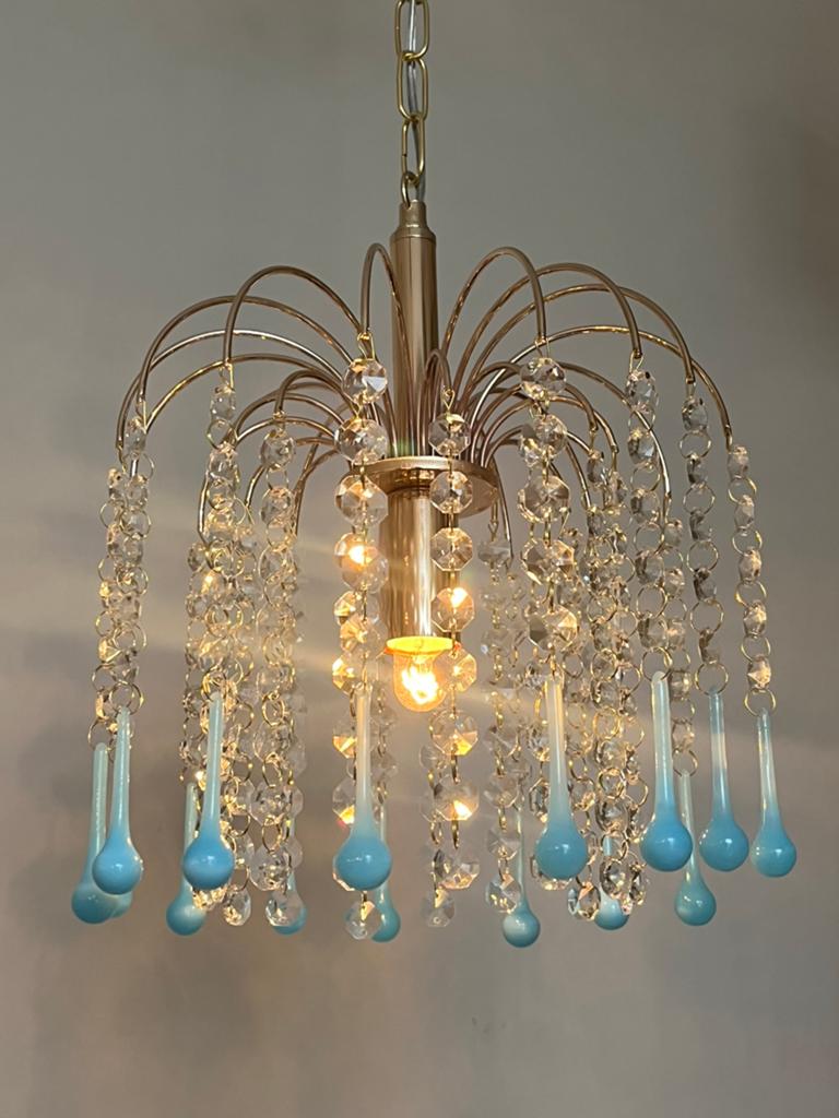 10 stuks Vintage Opaline azuur blauwe Teardrop Kroonluchter, Baak, Ophalen of Verzenden, Zo goed als nieuw, Baak