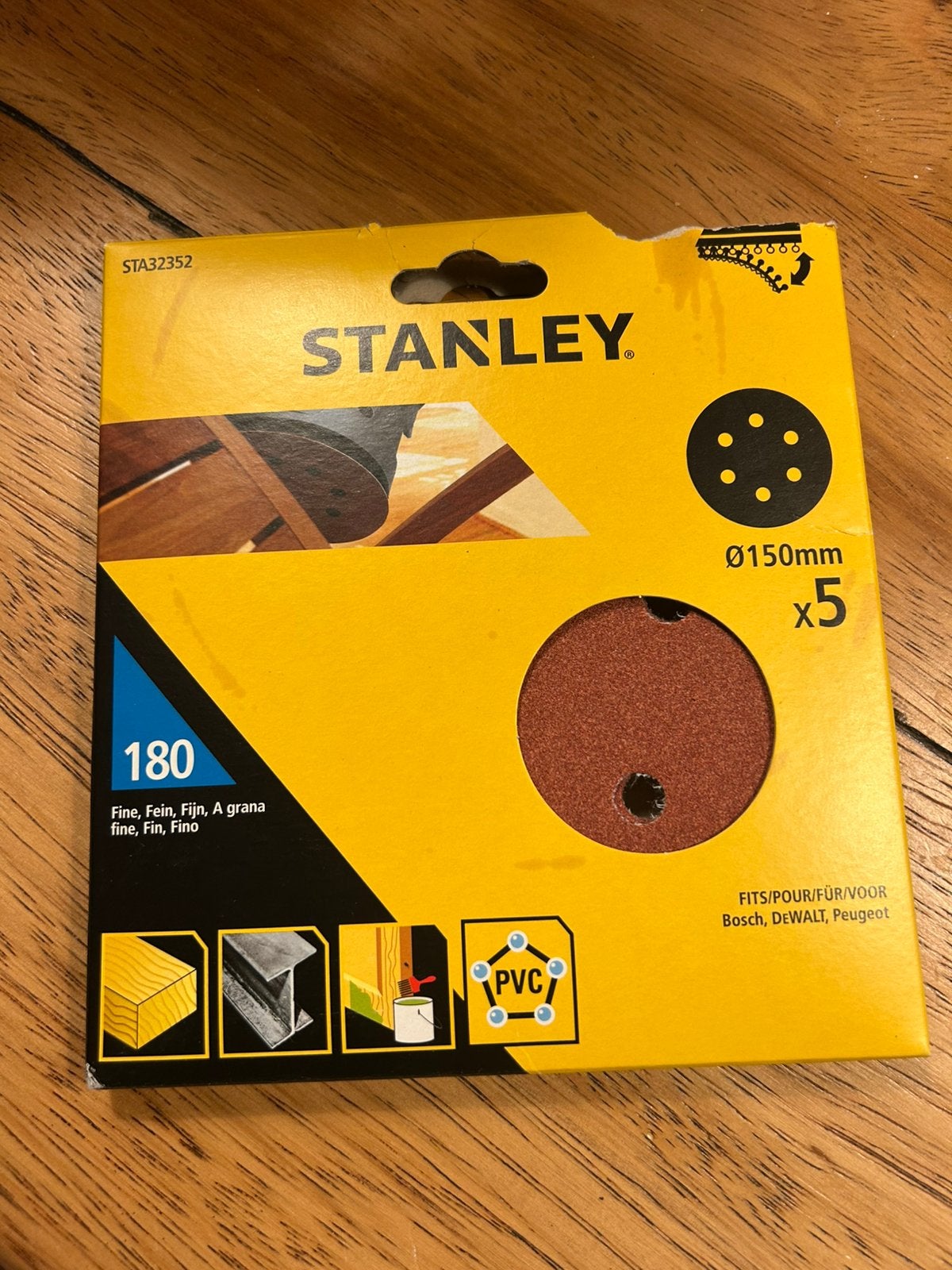 Stanley schuurdiscs 150mm, korrel 180, Ophalen, Zo goed als nieuw, Minder dan 600 watt, Excentrische schuurmachine