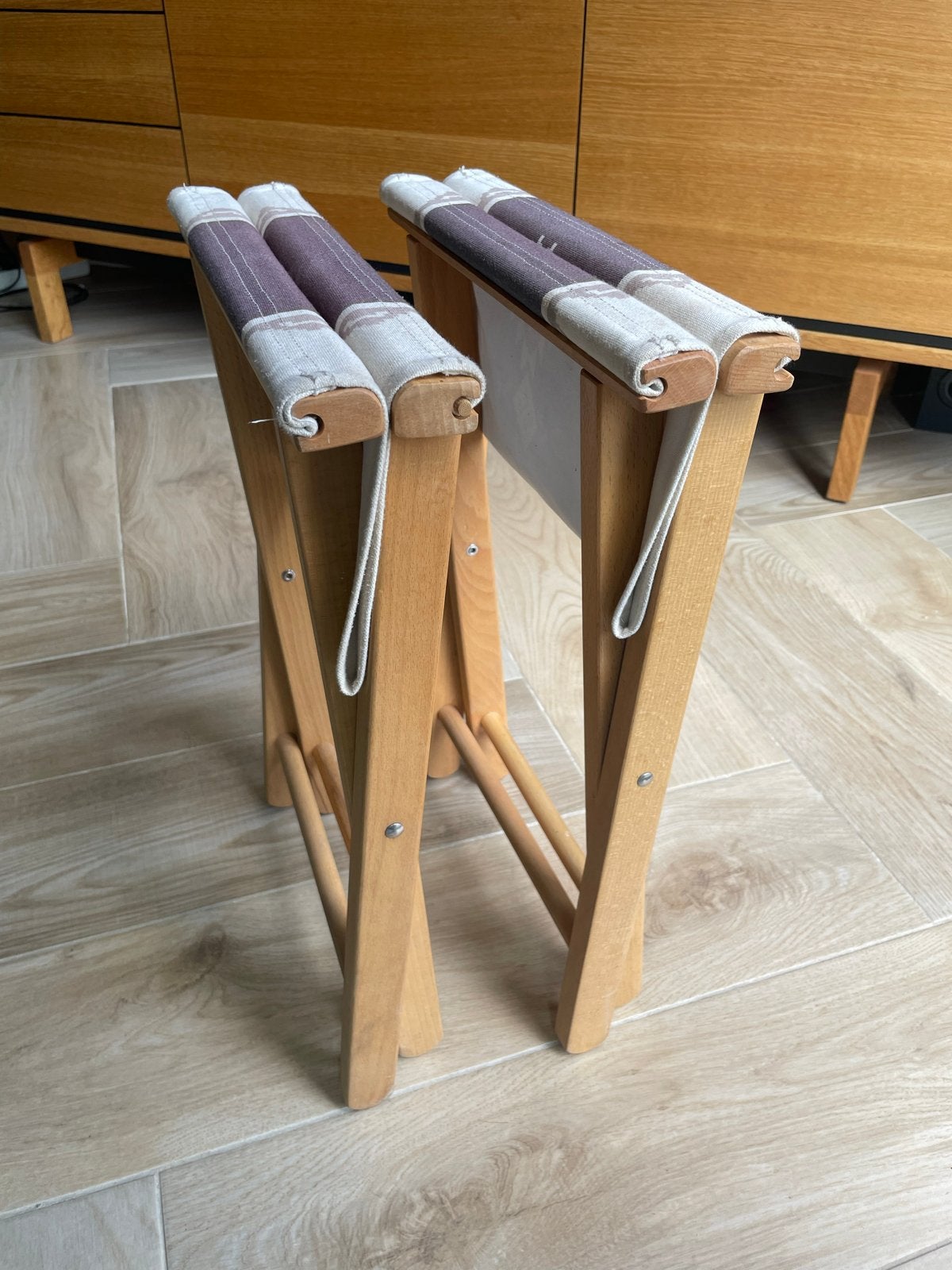 Set van 2 inklapbare krukjes met houten frame, Ophalen, Gebruikt, Campingstoel