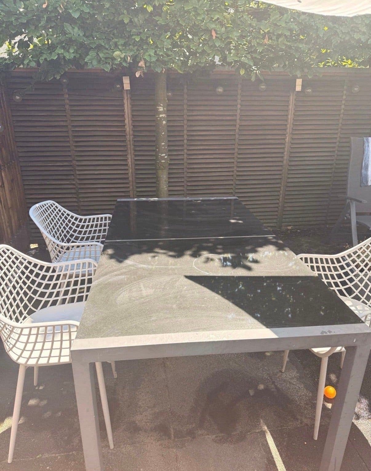 Zware natuursteen tuintafel, Tuin en Terras, Ophalen, Gebruikt, Rechthoekig, Overige materialen