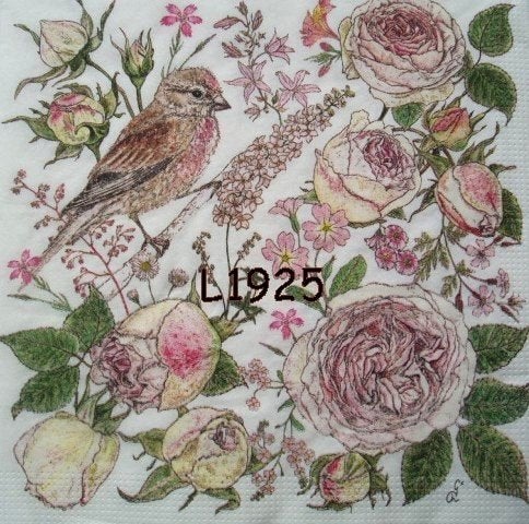 Servetten decoupage/bullet journal - Vogel en bloemen L1925, Verzenden, Nieuw