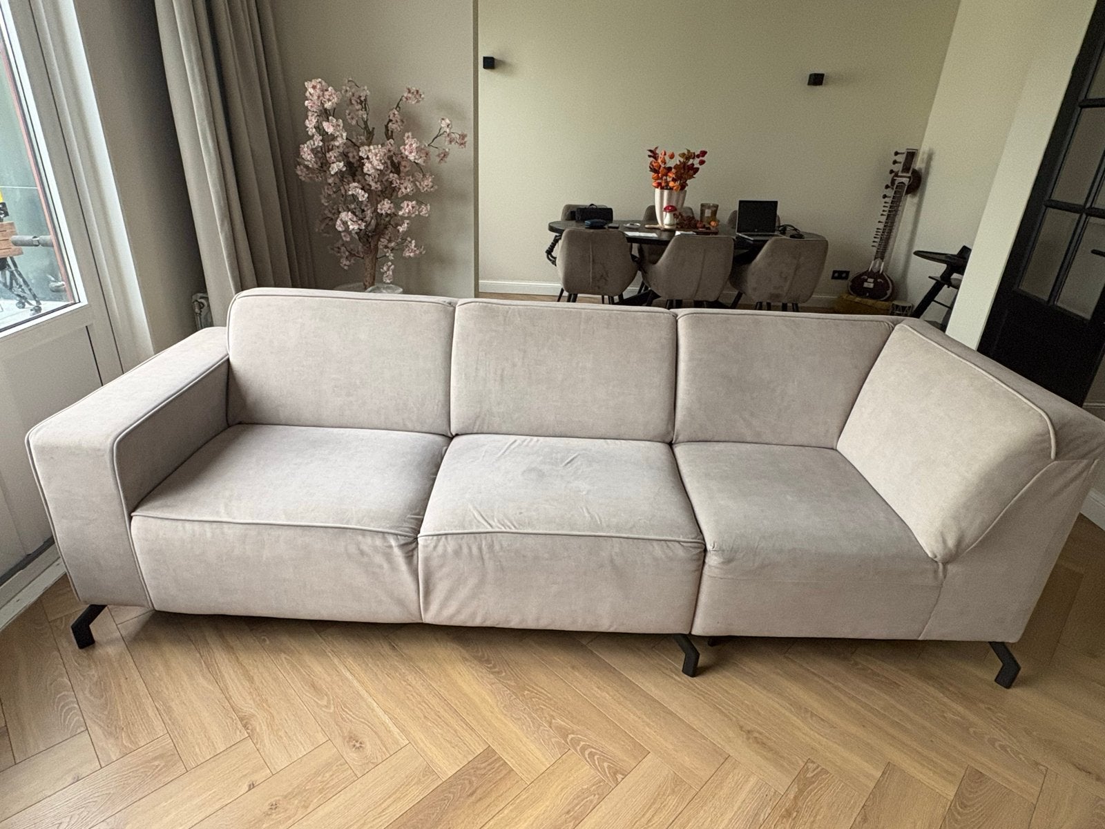 Bank beige/creme - Gebruikt maar goede staat, Ophalen, 250 tot 300 cm, Gebruikt, 75 tot 100 cm
