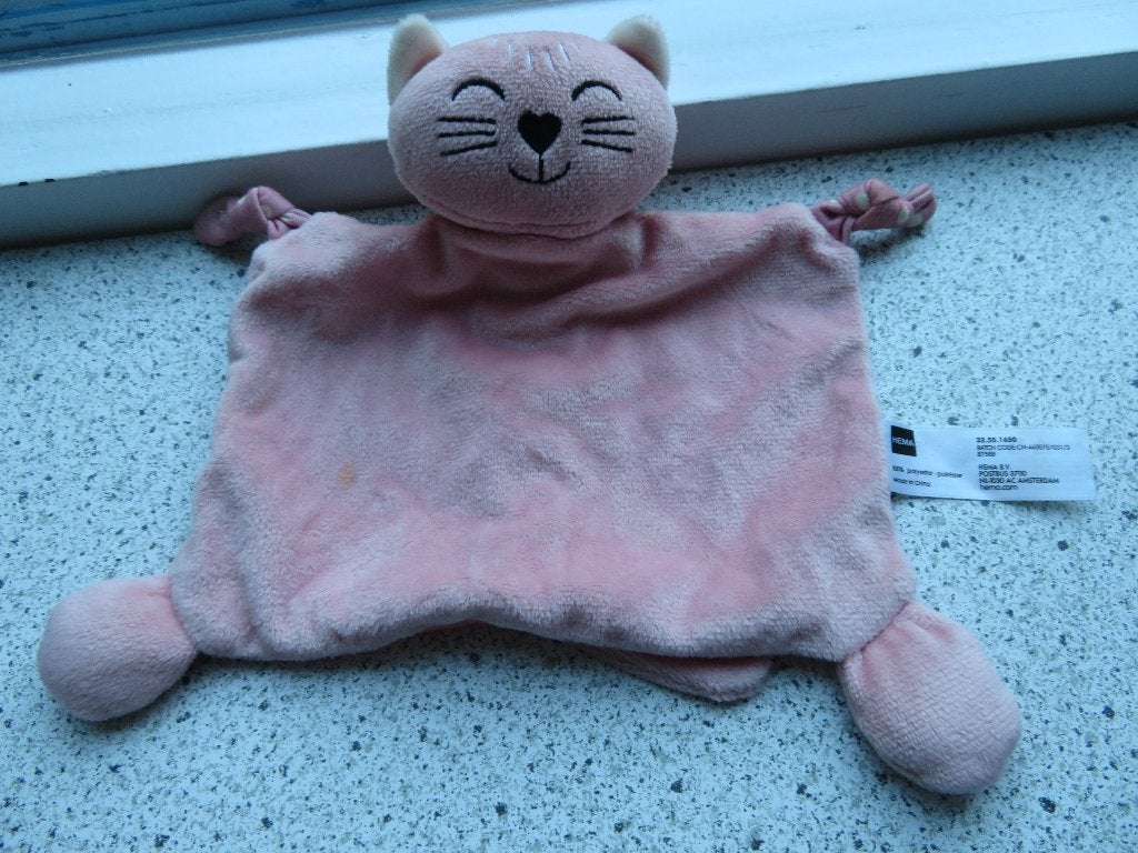 Knuffeldoek poes of kat poesje katje van Hema roze polkadot, Hema, Ophalen of Verzenden, Zo goed als nieuw, Wasbaar