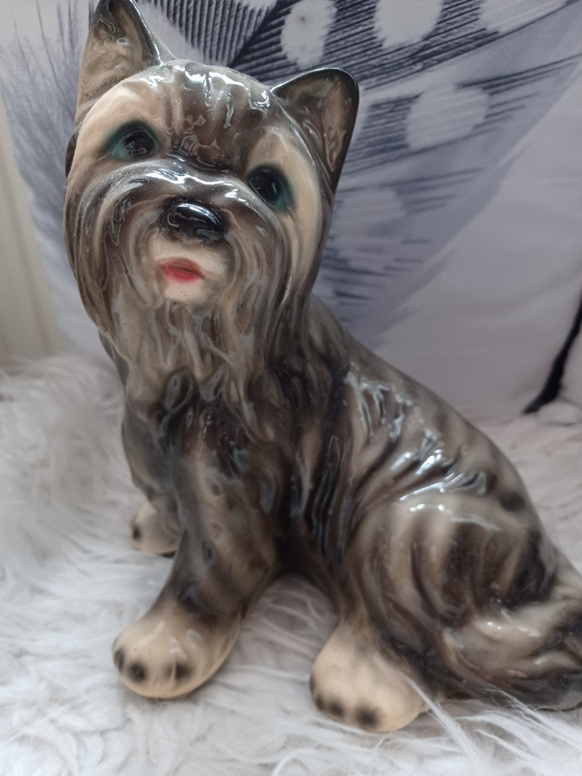 Antiek beeld van een hond  Yorkshire Terriër, Minder dan 20 cm, Ophalen of Verzenden, Zoogdier, Gemerkt