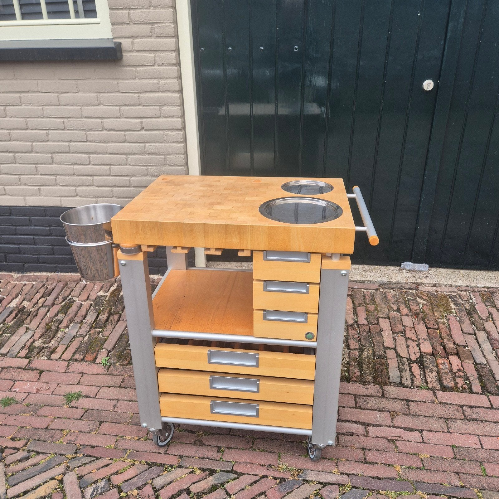 Legnoart wijntrolley met Lades en glazenrail, Ophalen, Hout, Keukentrolley, Zo goed als nieuw