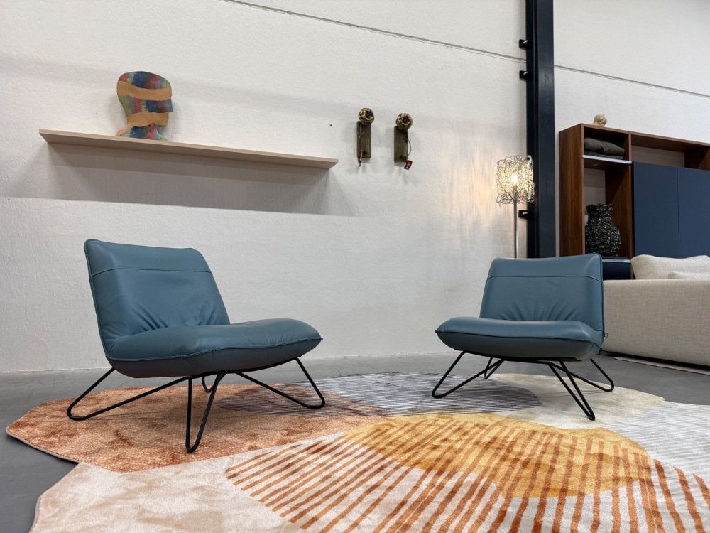 2 Als nieuw Rolf Benz 394 Fauteuil blauw leer Design stoel, Gebruikt, Ophalen of Verzenden, 75 tot 100 cm, Rolf Benz