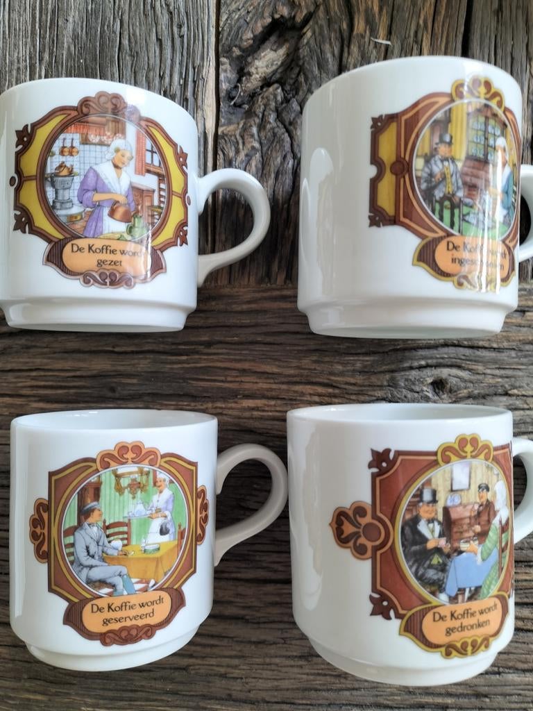 Vintage Villeroy&Boch koffiemokken, Douwe Egberts, 4 stuks, Verzenden