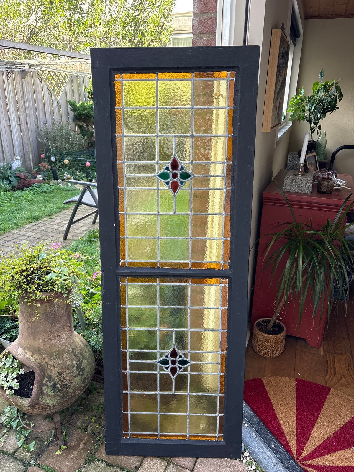 Prachtig glas in lood raam - 152x54 cm, Ophalen of Verzenden