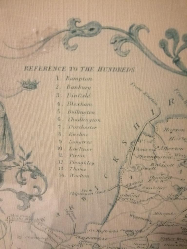 OUDE ENGELSE PRENT OXFORDSHIRE IN LIJST 54X44 CM MOOIE STAAT, Ophalen of Verzenden