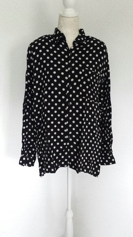 Dames blouse zwart met witte stippen, Ophalen, Gedragen, Maat 42/44 (L), Zwart