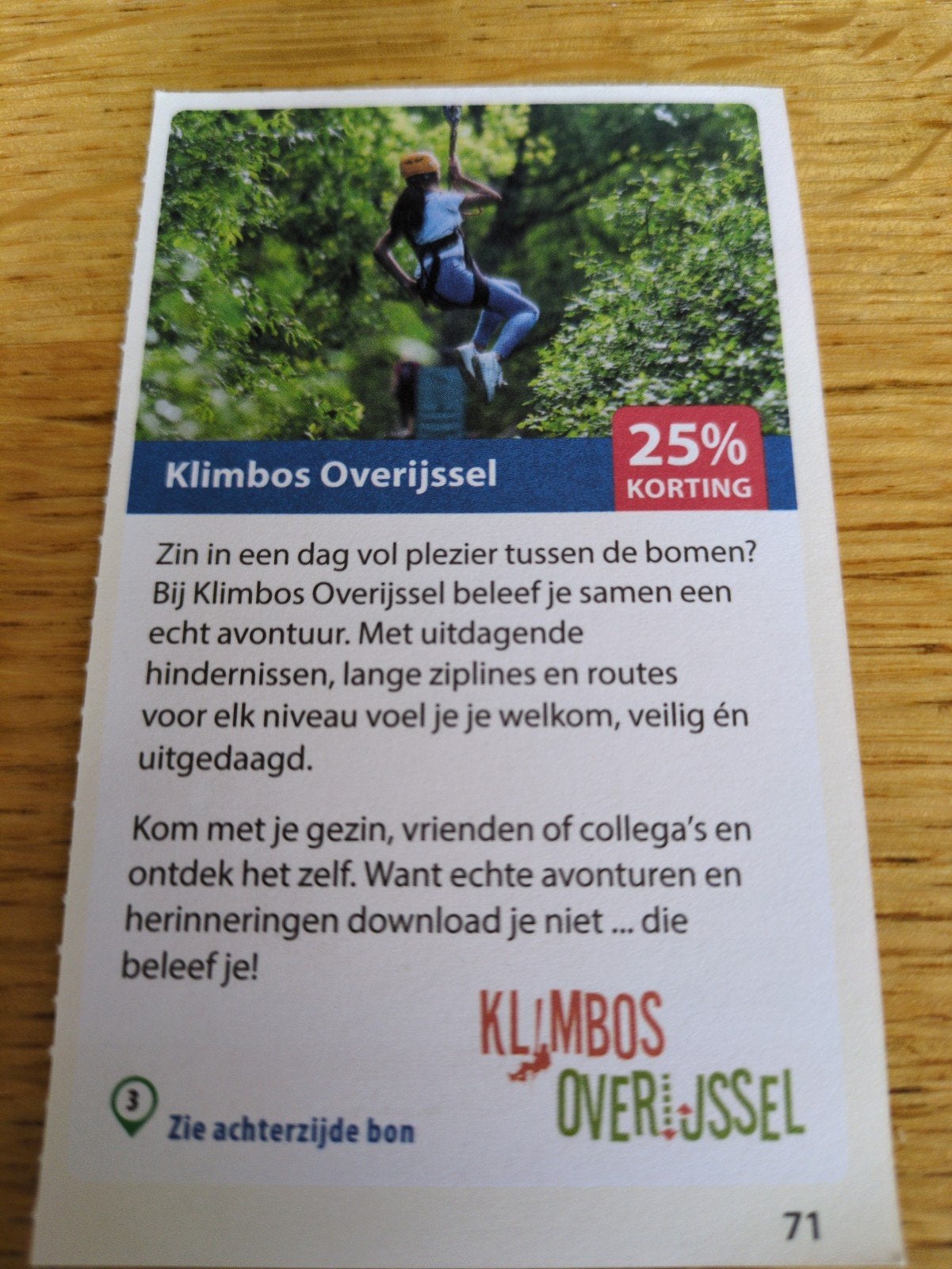 Kortingsbon voor Klimbos Overijssel, 25 % korting, Drie personen of meer, Kortingsbon, Overige typen