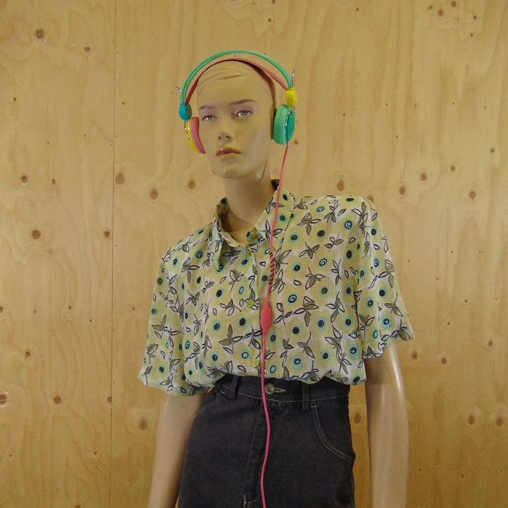 Vintage licht geel / groene blouse bloemenprint maat M / L, Maat 38/40 (M), Verzenden, Zo goed als nieuw, Vintage