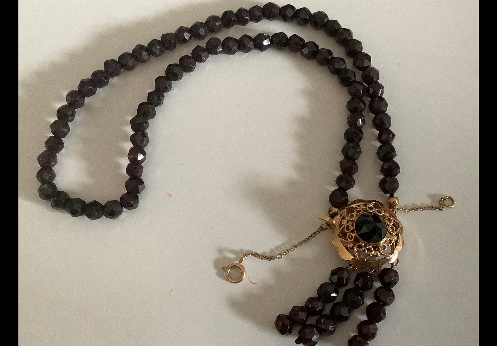 Bijzonder antiek gouden ketting collier Granaat edelsteen 14, Sieraden, Tassen en Uiterlijk, Verzenden, Goud, Ketting, Met edelsteen