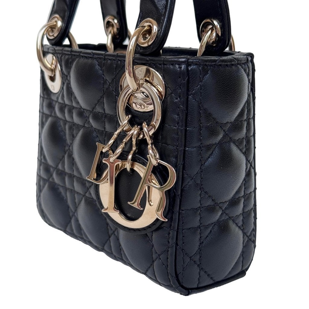 Dior lady micro crossbody zwart lamsleer tas cannage ghw image 8