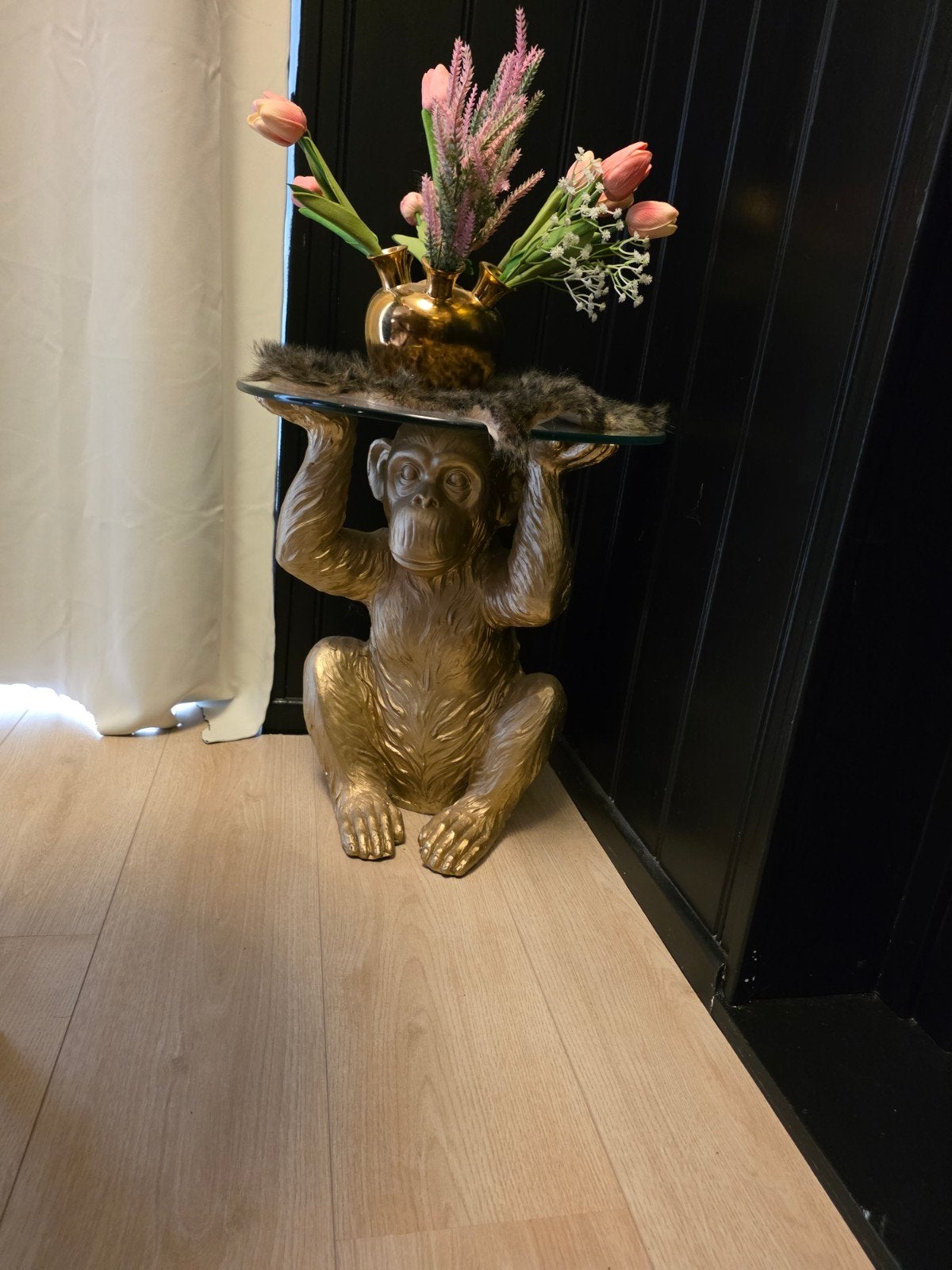 Bijzettafel AAP goud met glasplaat, Huis en Inrichting, Tafels | Bijzettafels, Ophalen, Zo goed als nieuw